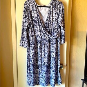 Navy Blue & White Pattern Design Cotton Dress